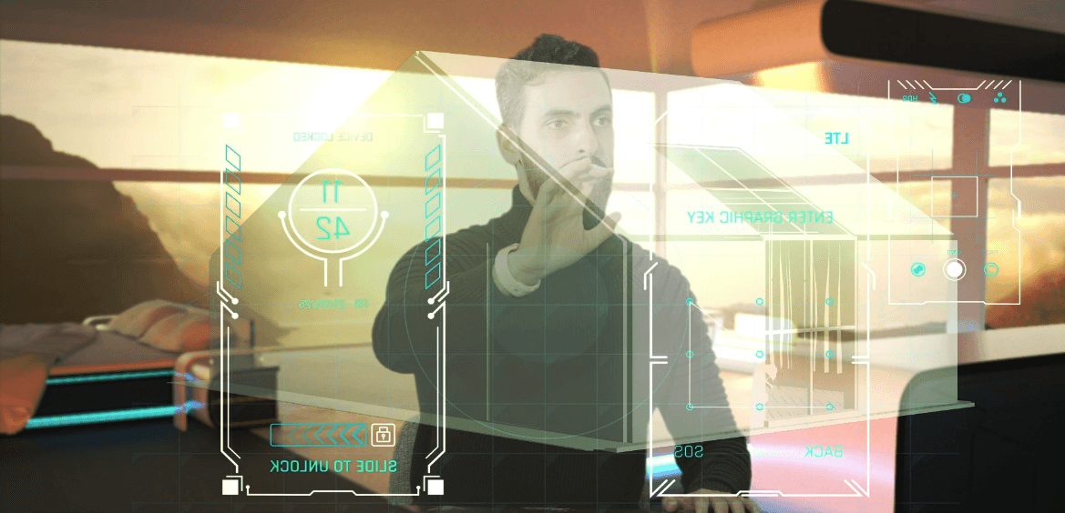 Person viewing a virtual display in the original Metarealm image